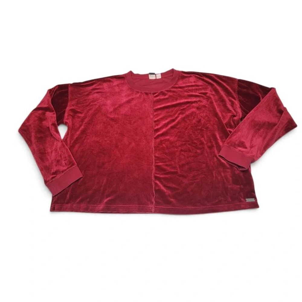 Roxy Crystal Cove Velour Cropped Sweatshirt Juniors XL Burgundy Velvet Cozy Top